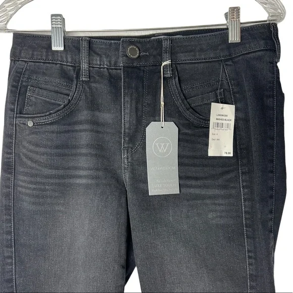 Wit & Wisdom Black glitter High Waisted Straight Leg Denim cuffed Jean - Picture 7 of 12